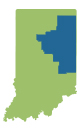 Indiana map highlighting east region